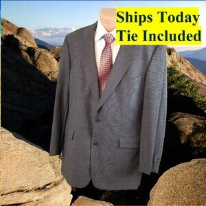 Brooks Brothers Men's 42L Blue Check 97% Wool Blazer Sport Coat & Tie 12629
